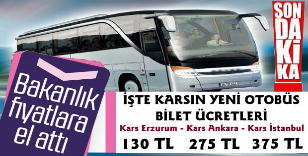 Kars'ta Otobüs Bilet Fiyatlarına Sınırlama Getirildi