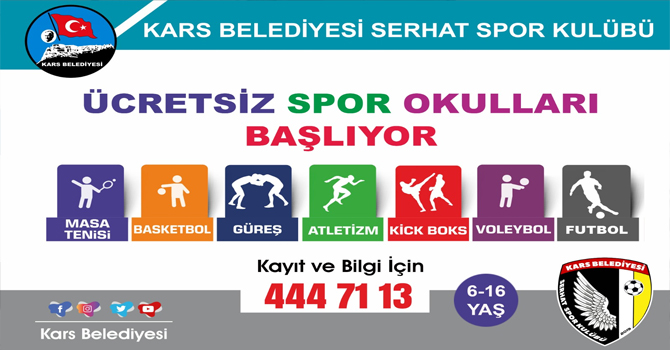 Kars Belediyesi Tarafın'da Ücretsiz Spor Okulu Kayıtları Başladı